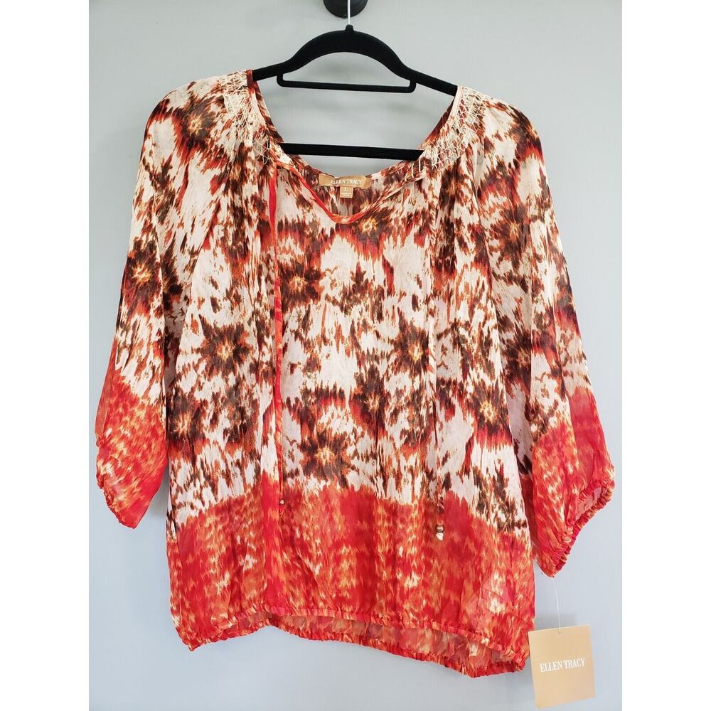 NEW Ellen Tracy Top Women's Large Tie Dye LIGHTWEIGHT Boho Summer Loose